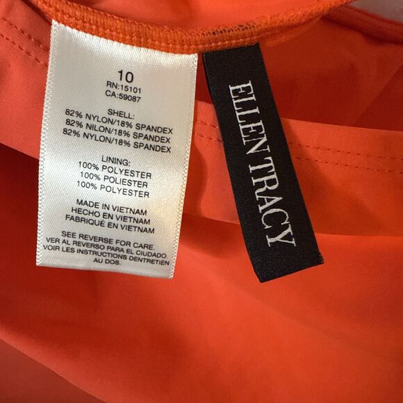 Ellen Tracy One Piece Swimsuit Coral Orange Ruffle Ruched Waist Womens 10 Beach - Picture 6 of 7